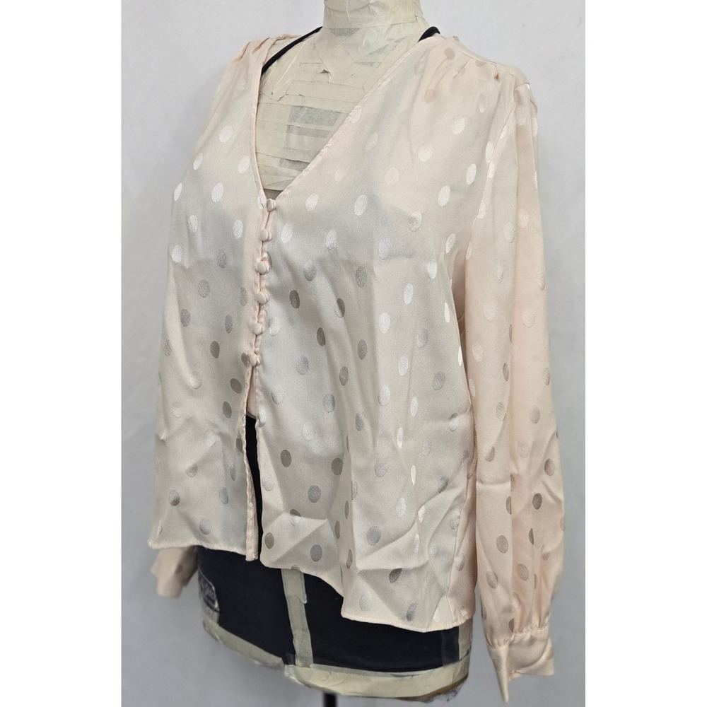 TOPSHOP Womens US 4 S‎ Polka Dot Satin Puff Balloon Sleeve Button Front Blouse